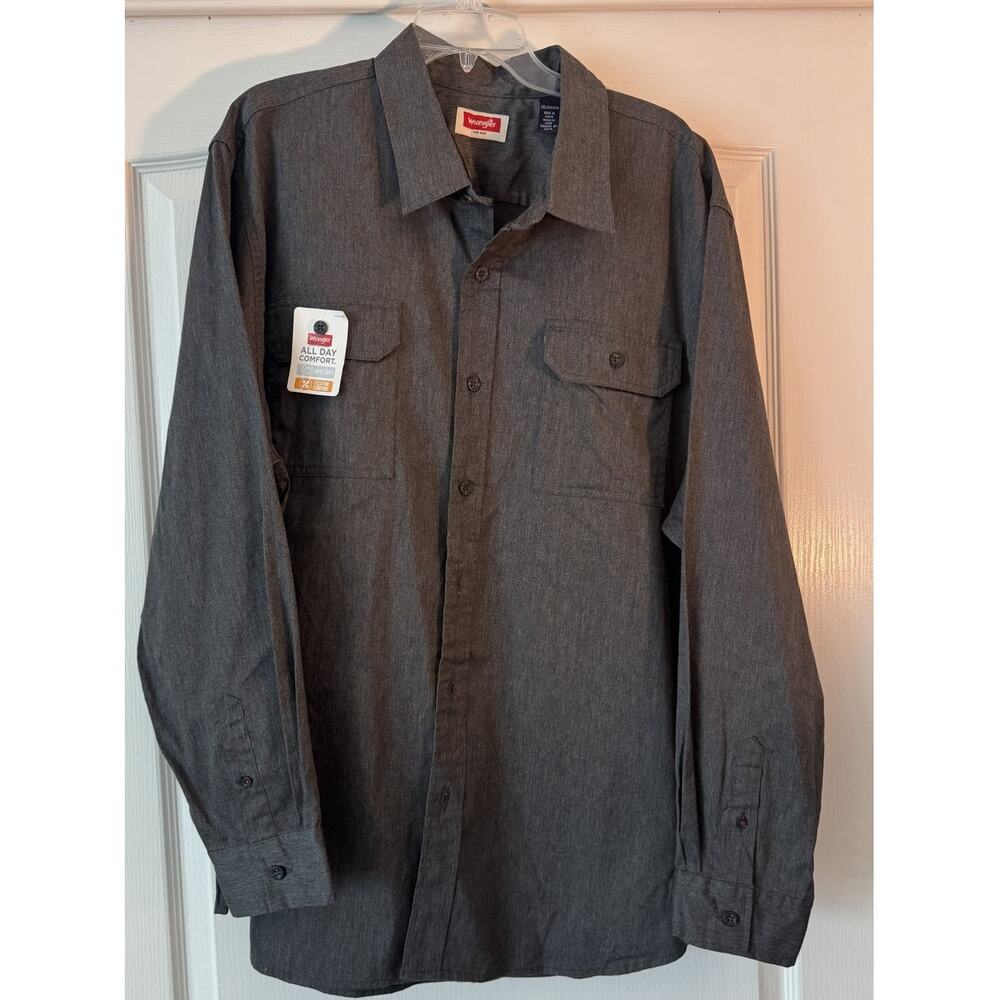 Wrangler Mens 2XL All Day Comfort Gray Long Sleeve Button Down Work Shirt